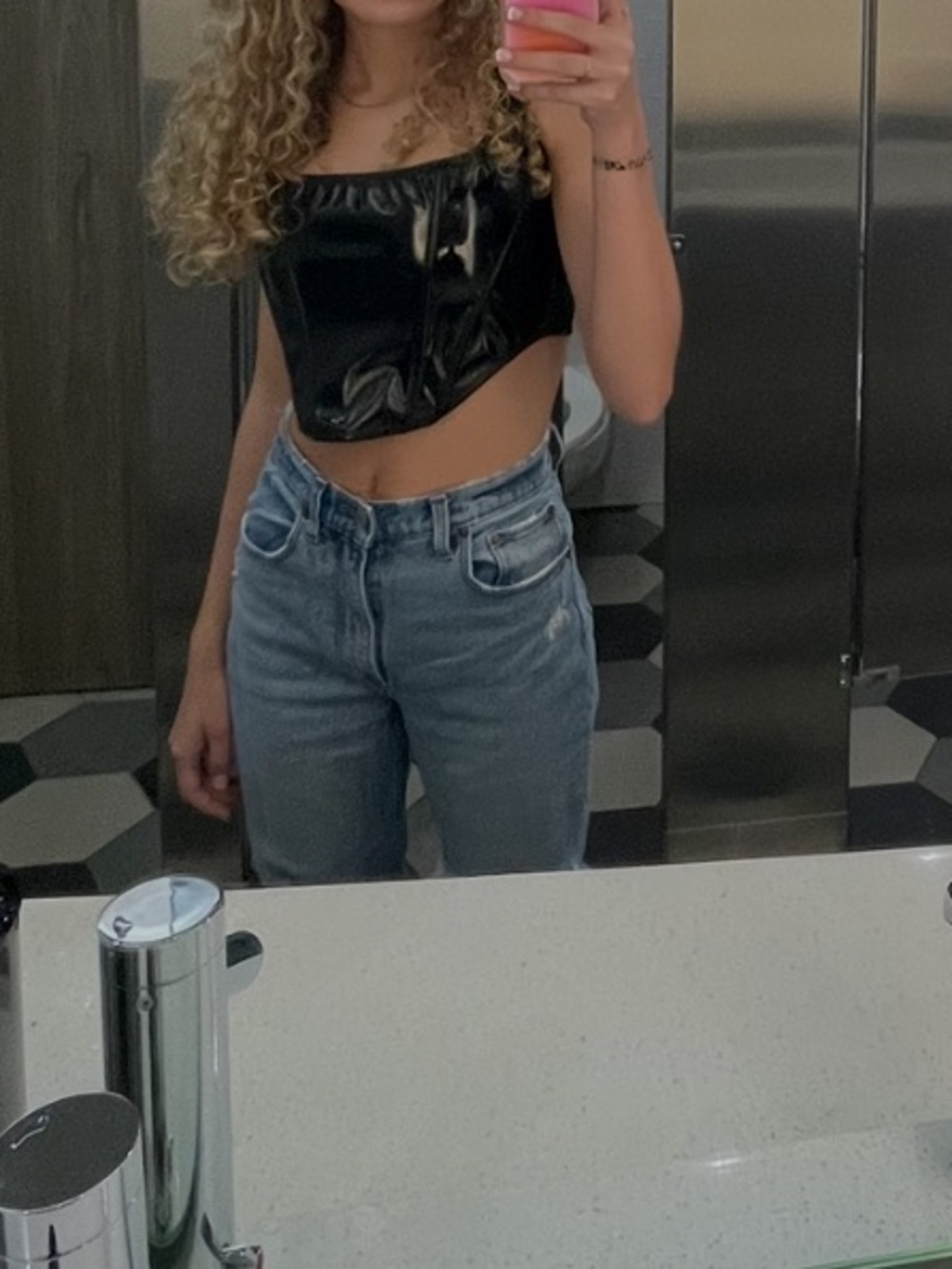 Urban Outfitters Black Patent Faux Leather Corset Crop Top